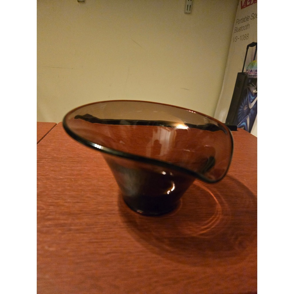 Vintage Mid Century Modern Smoky Amethyst Art Glass Asymmetrical Flared Bowl